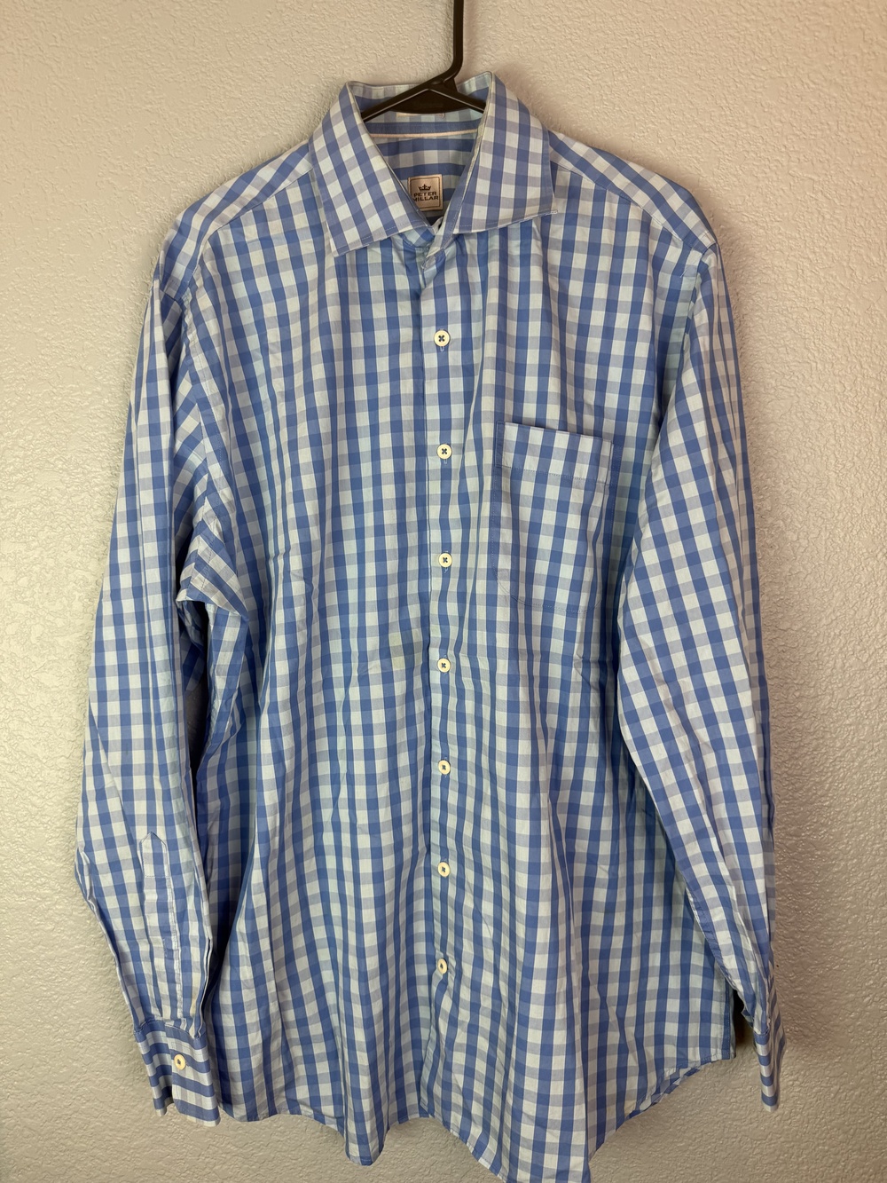 Peter Millar Shirt Mens Large Blue Check Gingham Button Down Long Sleeve Cotton